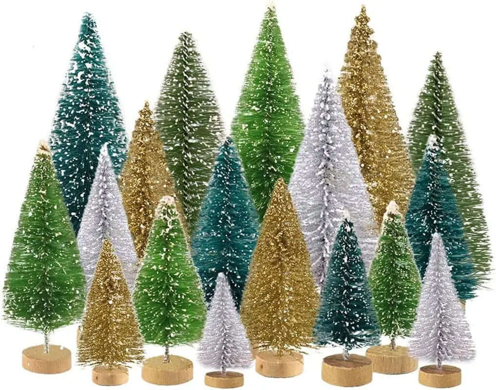 18-Piece Set of Miniature Artificial Pine Christmas Trees with Wood Base - Bottle Brush Snow Trees for Winter Table Decorations and Crafting-Allen Cozy Haven Store