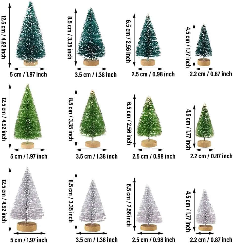 18-Piece Set of Miniature Artificial Pine Christmas Trees with Wood Base - Bottle Brush Snow Trees for Winter Table Decorations and Crafting-Allen Cozy Haven Store
