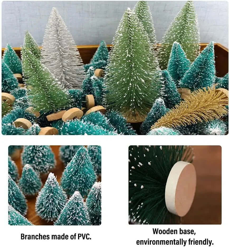 18-Piece Set of Miniature Artificial Pine Christmas Trees with Wood Base - Bottle Brush Snow Trees for Winter Table Decorations and Crafting-Allen Cozy Haven Store