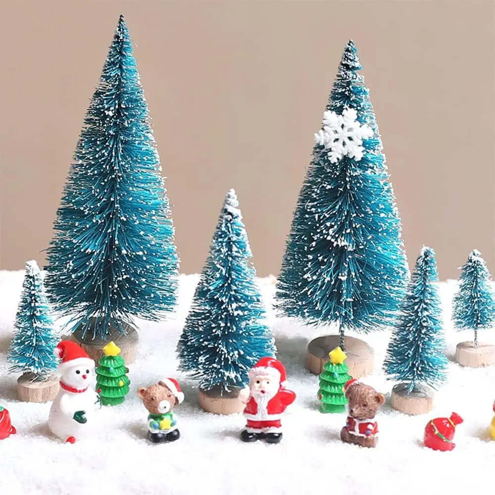 18-Piece Set of Miniature Artificial Pine Christmas Trees with Wood Base - Bottle Brush Snow Trees for Winter Table Decorations and Crafting-Allen Cozy Haven Store