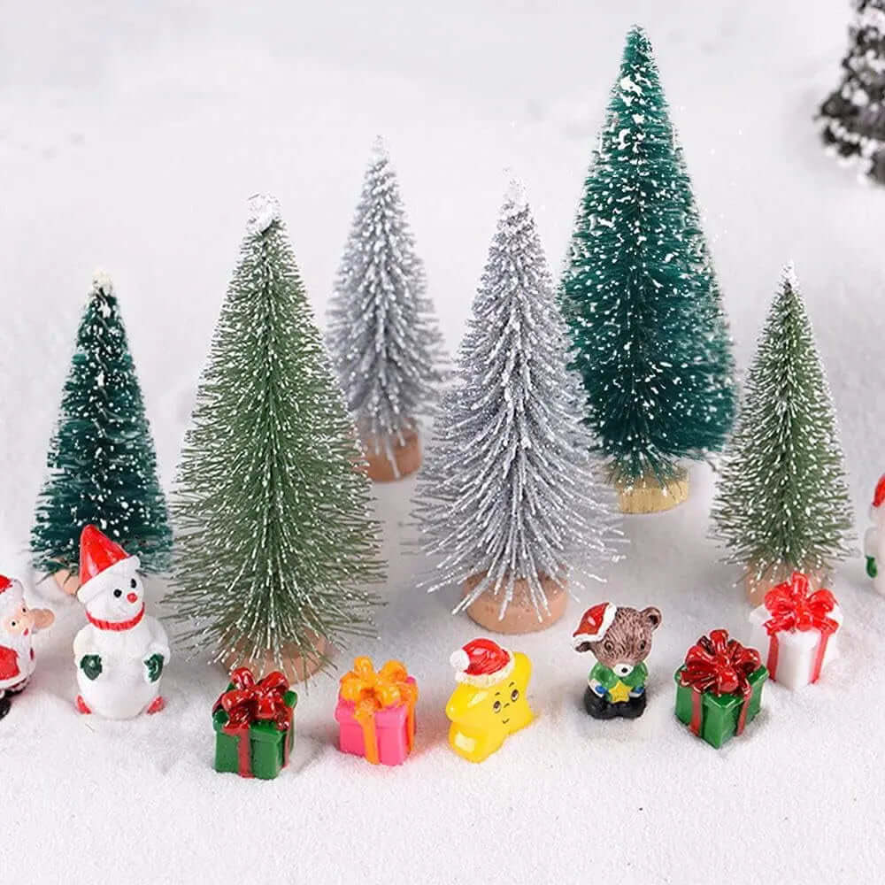 18-Piece Set of Miniature Artificial Pine Christmas Trees with Wood Base - Bottle Brush Snow Trees for Winter Table Decorations and Crafting-Allen Cozy Haven Store