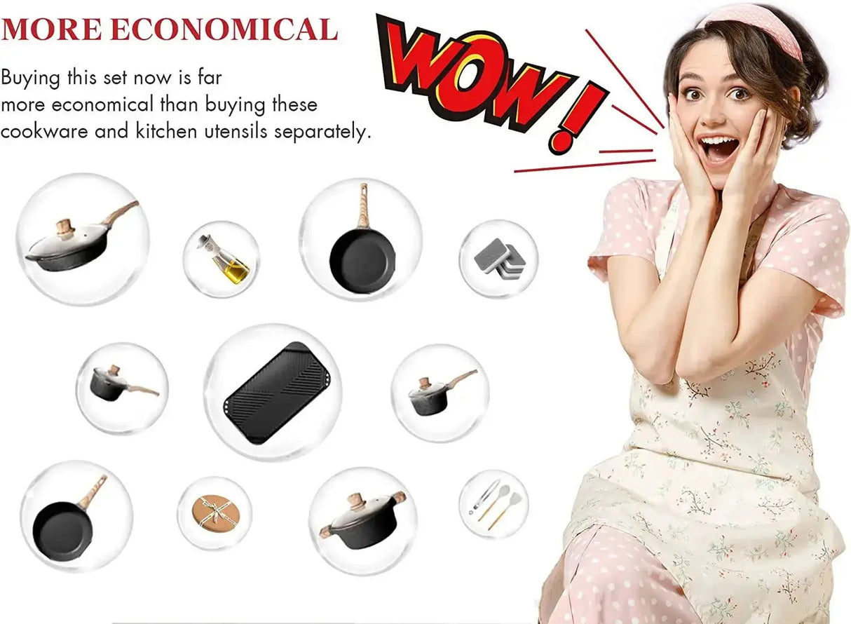 20-Piece Nonstick Granite Cookware Set of Pots and Pans for Kitchen Cooking-Allen Cozy Haven Store