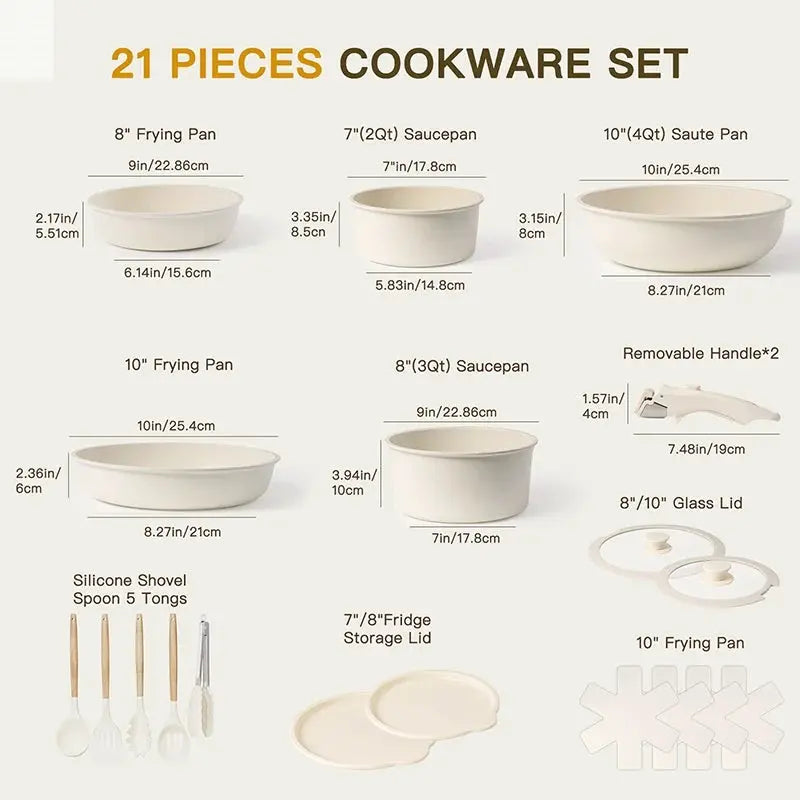 21 Piece Pots and Pans Set Non-Stick, Astercook Ceramic Cookware Set with Sensor Handles, Milky white Allen Cozy Haven Store