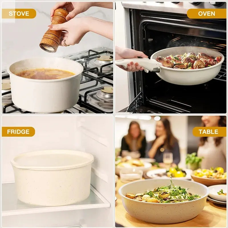 21 Piece Pots and Pans Set Non-Stick, Astercook Ceramic Cookware Set with Sensor Handles, Milky white Allen Cozy Haven Store