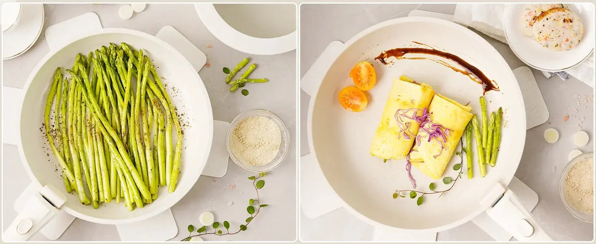 21 Piece Pots and Pans Set Non-Stick, Astercook Ceramic Cookware Set with Sensor Handles, Milky white Allen Cozy Haven Store