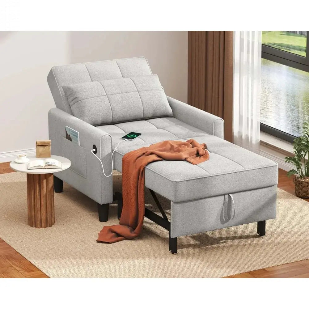 "3-in-1 Sleeper Chair - Convertible Futon with USB Ports & Side Pockets, Adjustable Recliner for Small Spaces & Bedrooms" Allen Cozy Haven Store