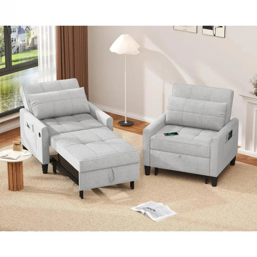 "3-in-1 Sleeper Chair - Convertible Futon with USB Ports & Side Pockets, Adjustable Recliner for Small Spaces & Bedrooms" Allen Cozy Haven Store