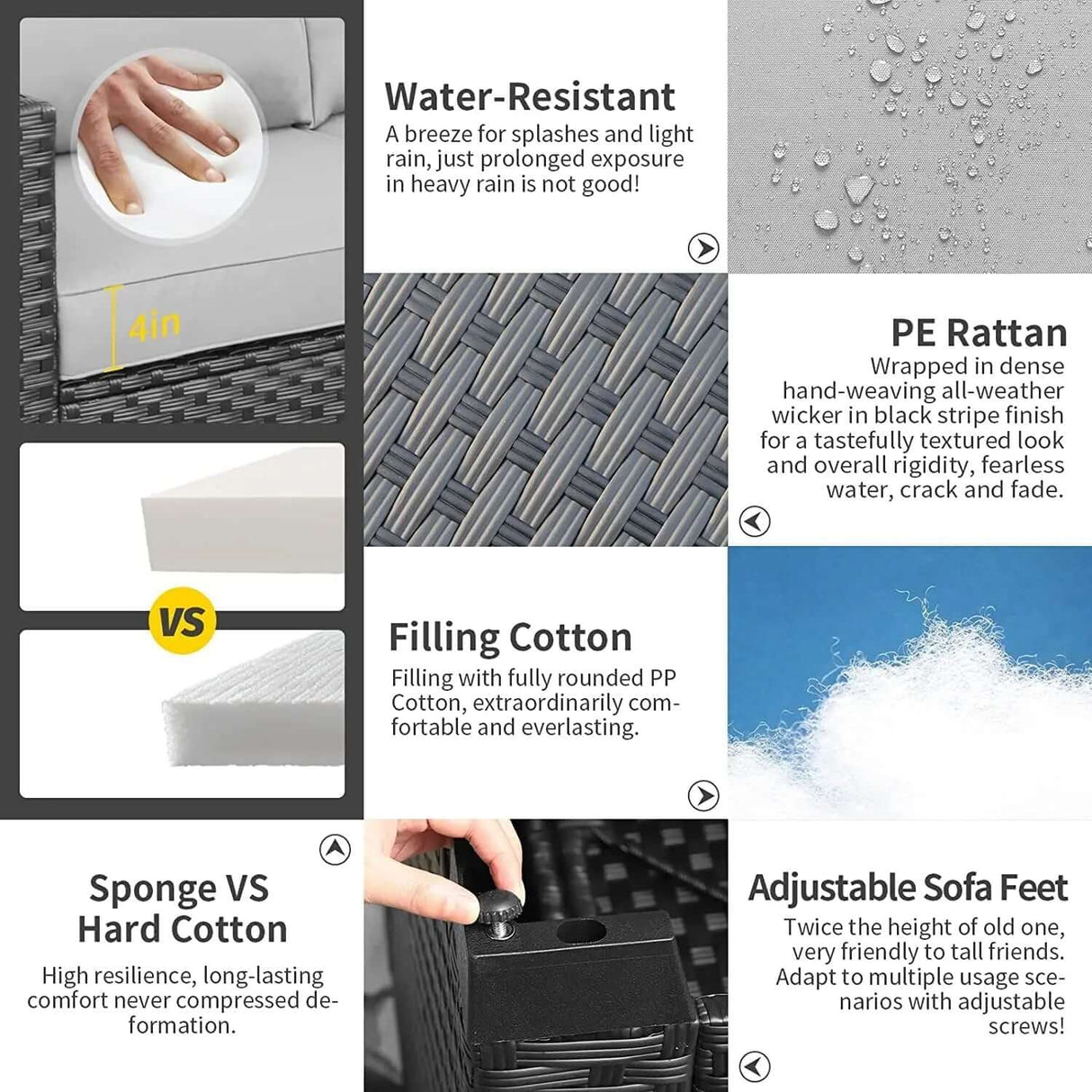 5-Piece Outdoor Wicker Sofa Set with Grey Non-Slip Cushions and Waterproof Covers-Allen Cozy Haven Store