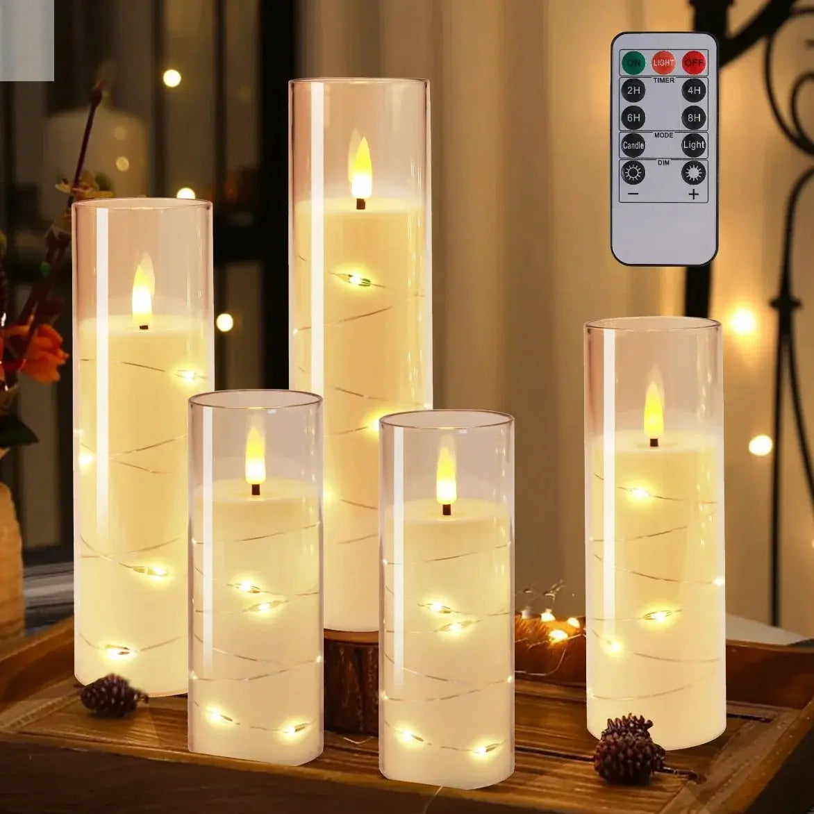 5Pc Flameless Star String LED Candles with Remote Allen Cozy Haven Store