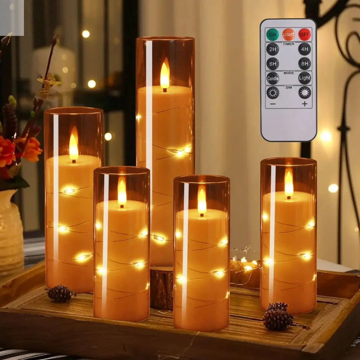5Pc Flameless Star String LED Candles with Remote Allen Cozy Haven Store