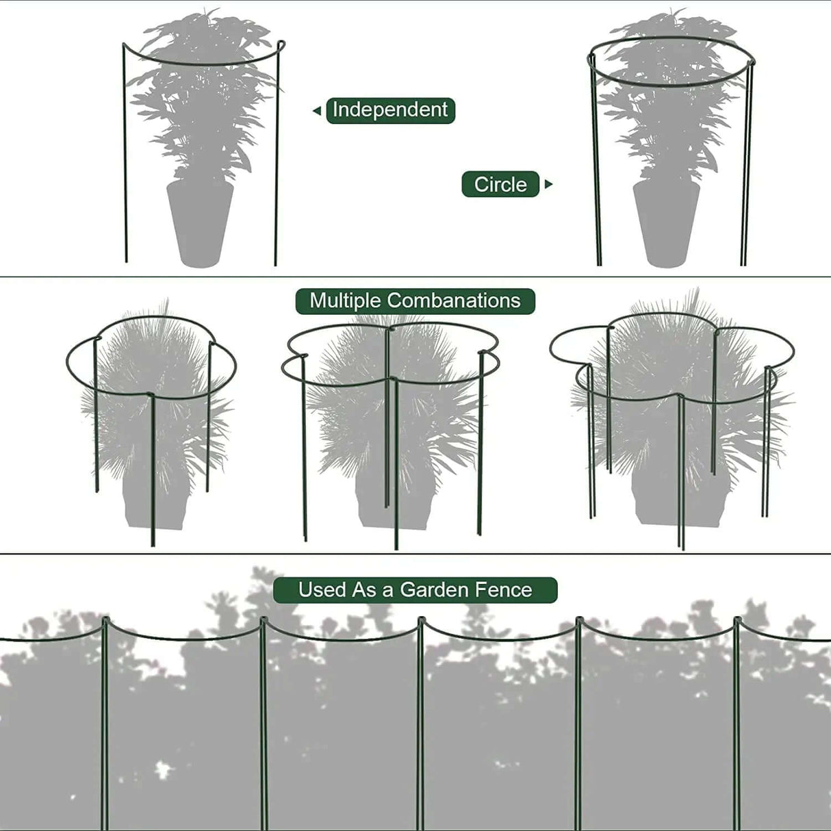 6-Pack Metal Garden Plant Support Stakes - 10" Wide x 16" High Green Half-Round Support Rings for Potted Plants, Ideal for Tomatoes and Hydrangeas-Allen Cozy Haven Store