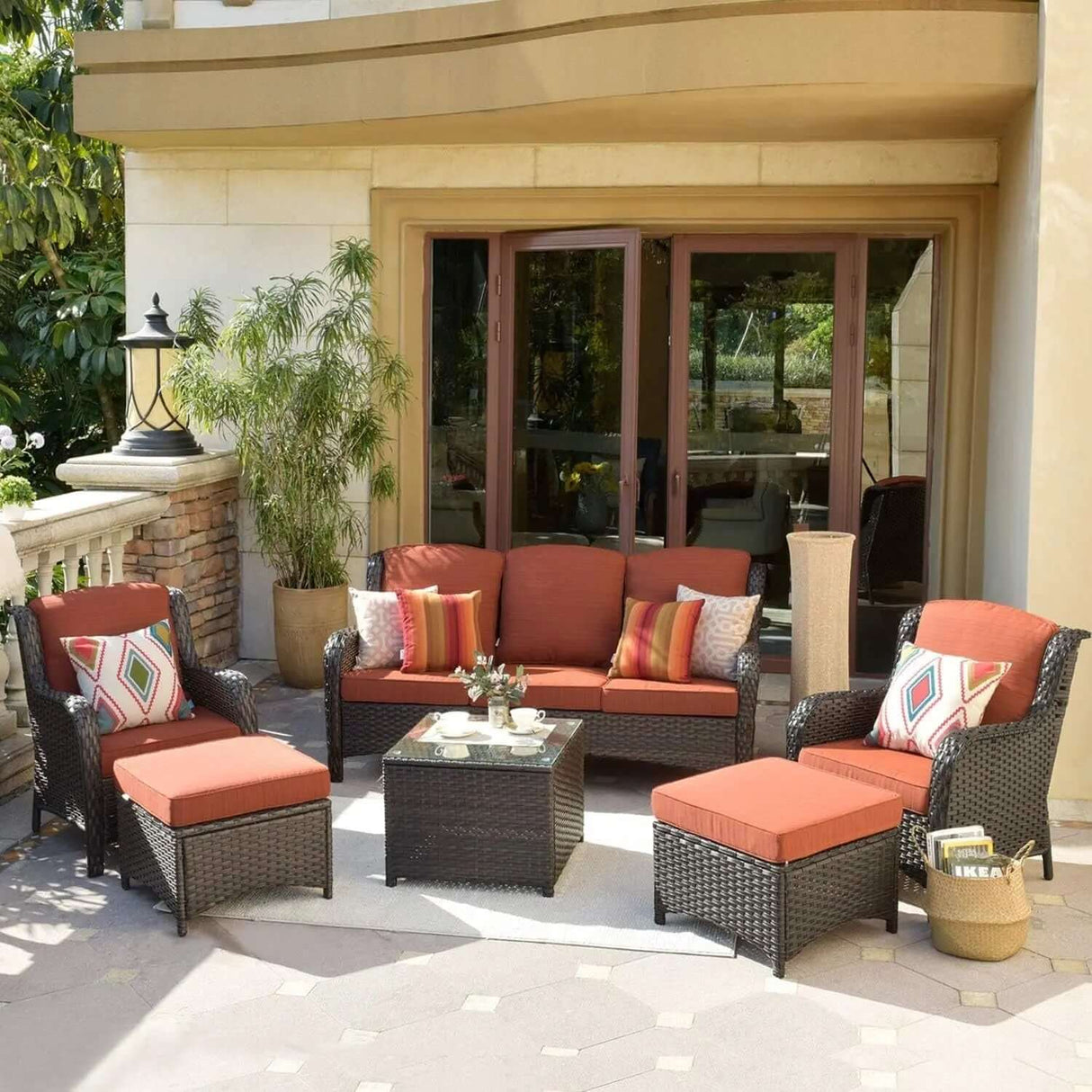 6-Piece All-Weather Wicker Patio Furniture Set with Swivel Rocking Chairs and High Back Sofa-Allen Cozy Haven Store
