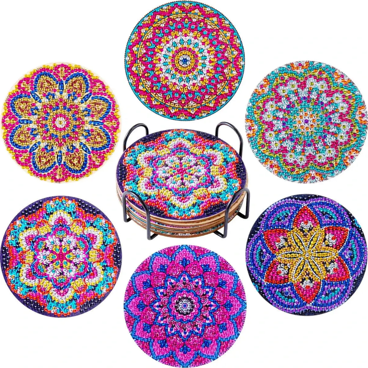 6-Piece Mandala Diamond Painting Coaster Set with Holder - Art Kits-Allen Cozy Haven Store