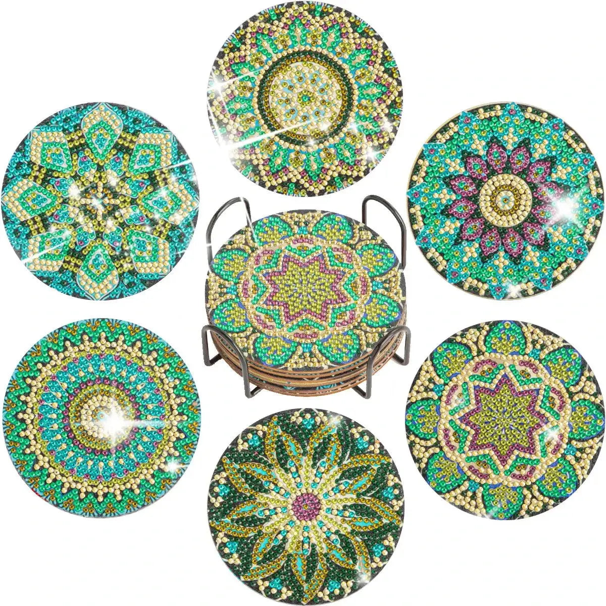 6-Piece Mandala Diamond Painting Coaster Set with Holder - Art Kits-Allen Cozy Haven Store