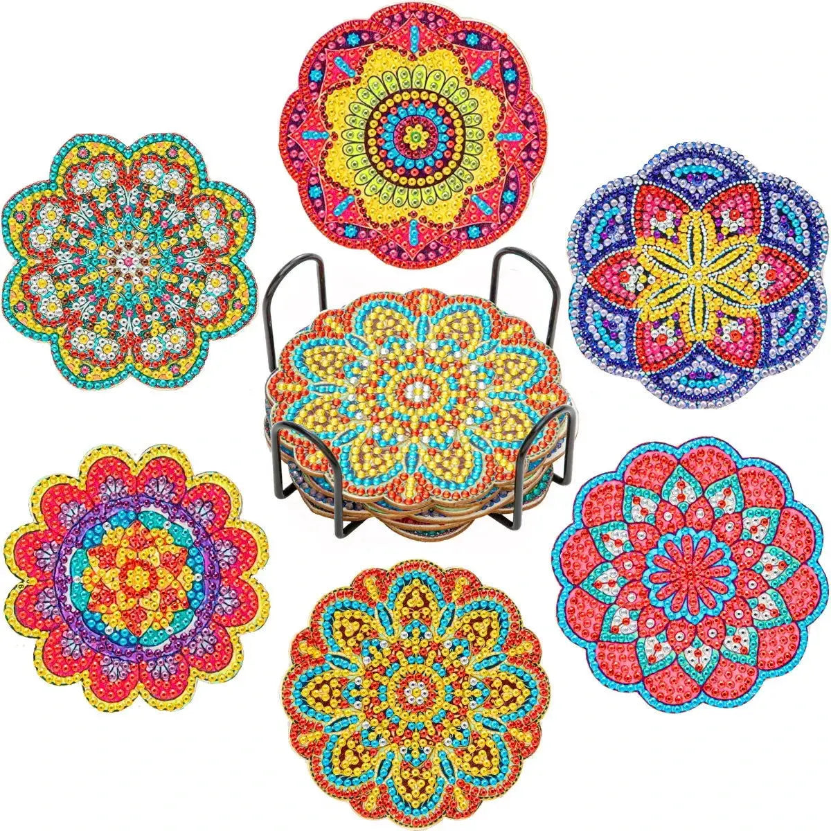6-Piece Mandala Diamond Painting Coaster Set with Holder - Art Kits-Allen Cozy Haven Store