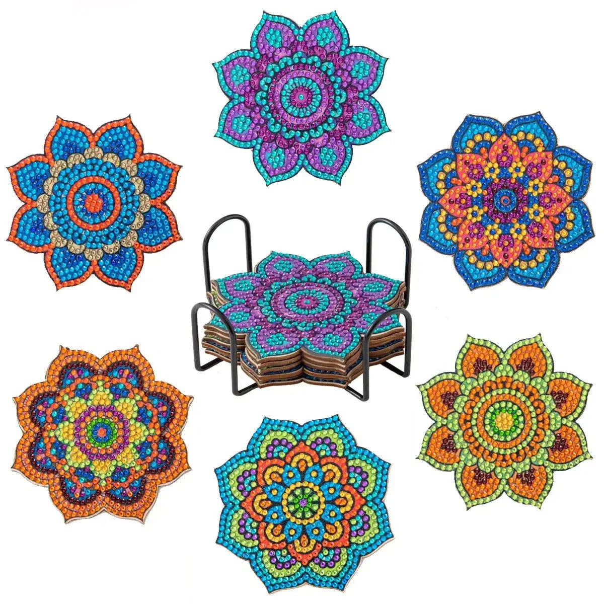 6-Piece Mandala Diamond Painting Coaster Set with Holder - Art Kits-Allen Cozy Haven Store