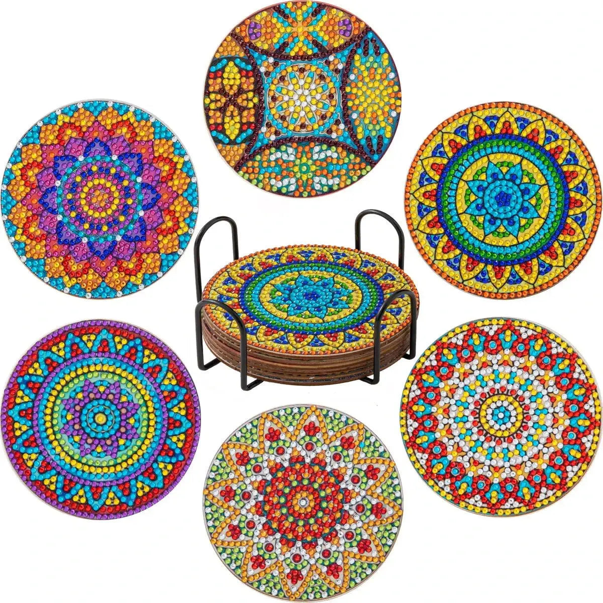 6-Piece Mandala Diamond Painting Coaster Set with Holder - Art Kits-Allen Cozy Haven Store