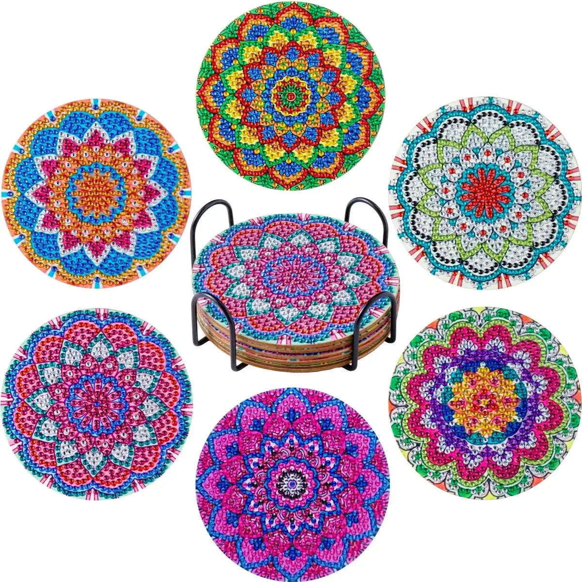 6-Piece Mandala Diamond Painting Coaster Set with Holder - Art Kits-Allen Cozy Haven Store