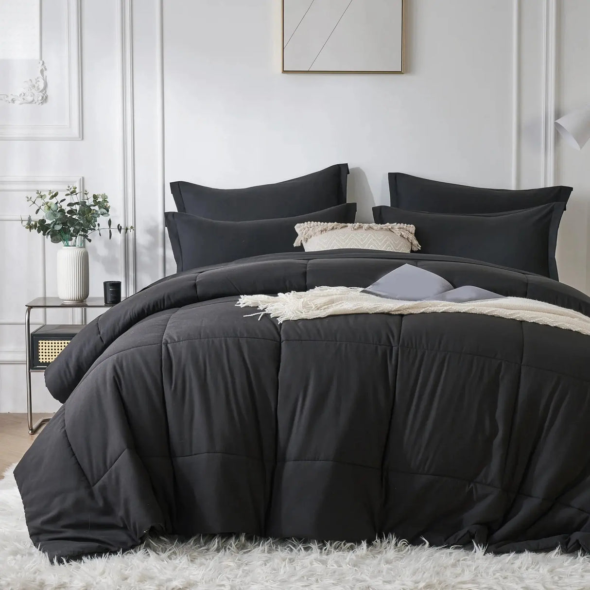 7 Piece Bed In A Bag Comforter Set Queen, Stylish solid geometry Comforter And Sheet,Pillowcase Set, ideal gift Allen Cozy Haven Store