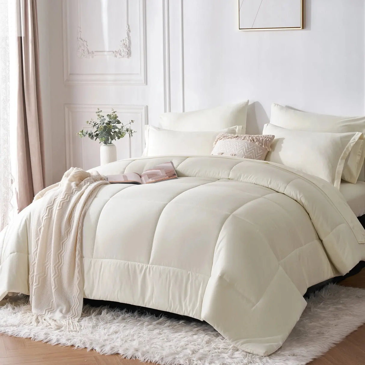 7 Piece Bed In A Bag Comforter Set Queen, Stylish solid geometry Comforter And Sheet,Pillowcase Set, ideal gift Allen Cozy Haven Store