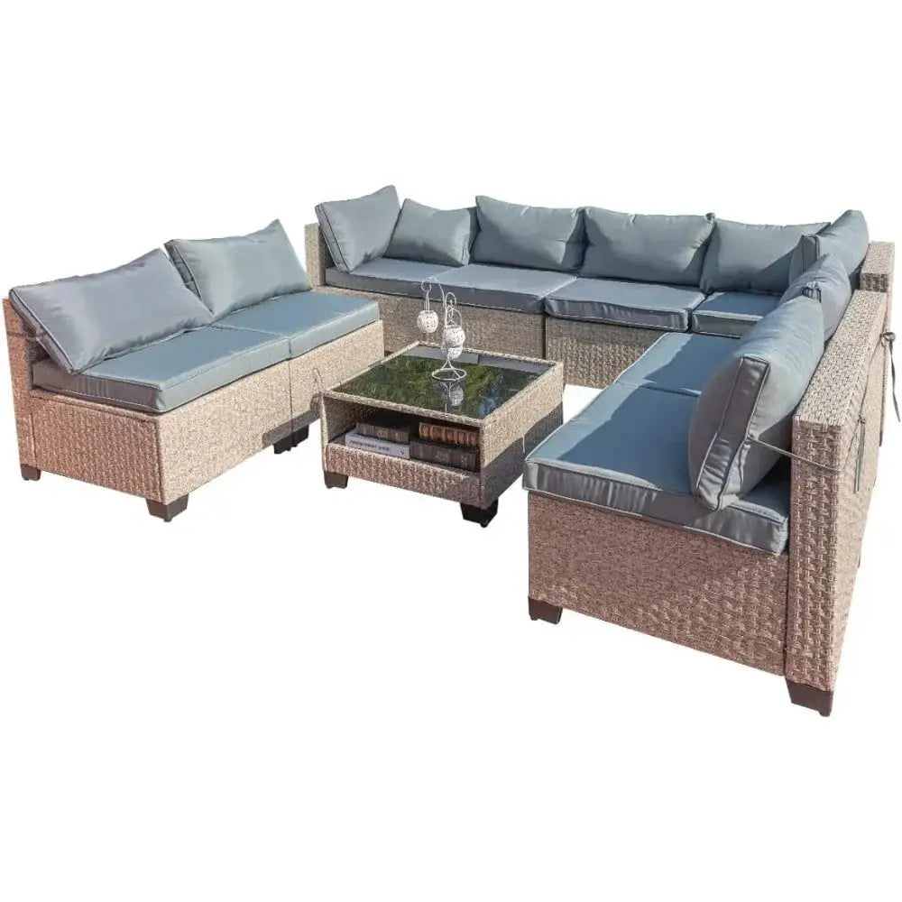 9-Piece All-Weather Patio Furniture Set with Cushions and Storage Table for Outdoor Comfort-Allen Cozy Haven Store