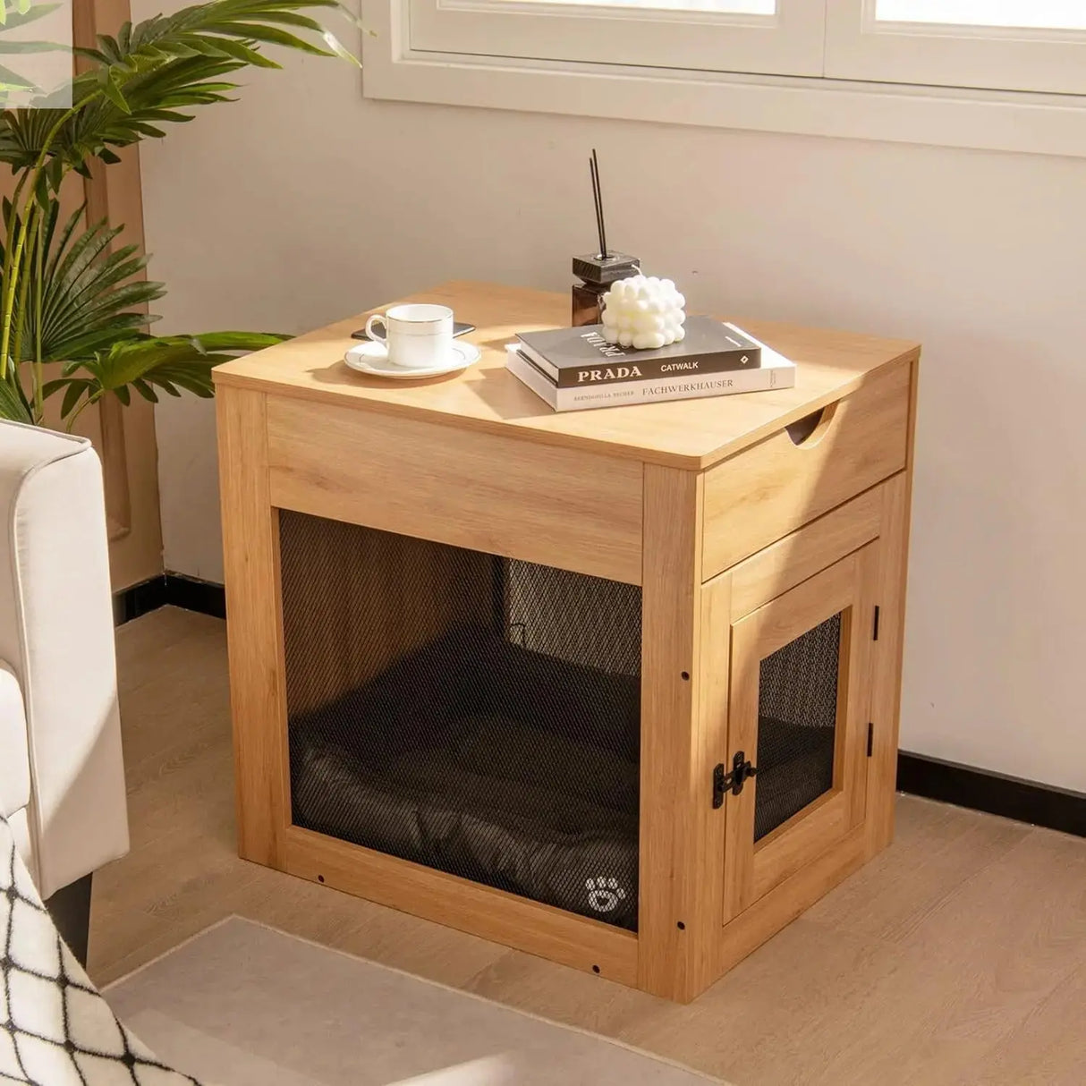All-in-One Dog Crate Storage Coffee Table Wood for Living Room Bedroom Sofa Bedside Corner Several Small Square Sub-Pet Cabinets Allen Cozy Haven Store