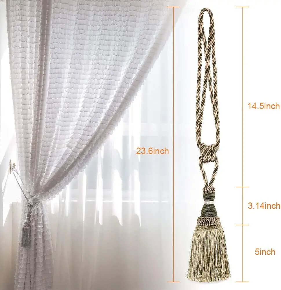 Beaded Curtain Tassel Tiebacks - Set of 2 Rope Holdbacks in Grass Green for Bedroom Decor-Allen Cozy Haven Store