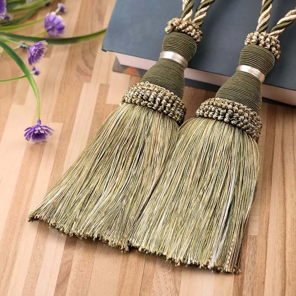 Beaded Curtain Tassel Tiebacks - Set of 2 Rope Holdbacks in Grass Green for Bedroom Decor-Allen Cozy Haven Store