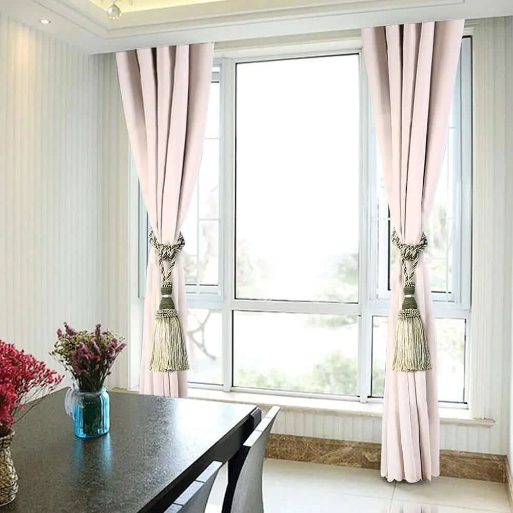 Beaded Curtain Tassel Tiebacks - Set of 2 Rope Holdbacks in Grass Green for Bedroom Decor-Allen Cozy Haven Store