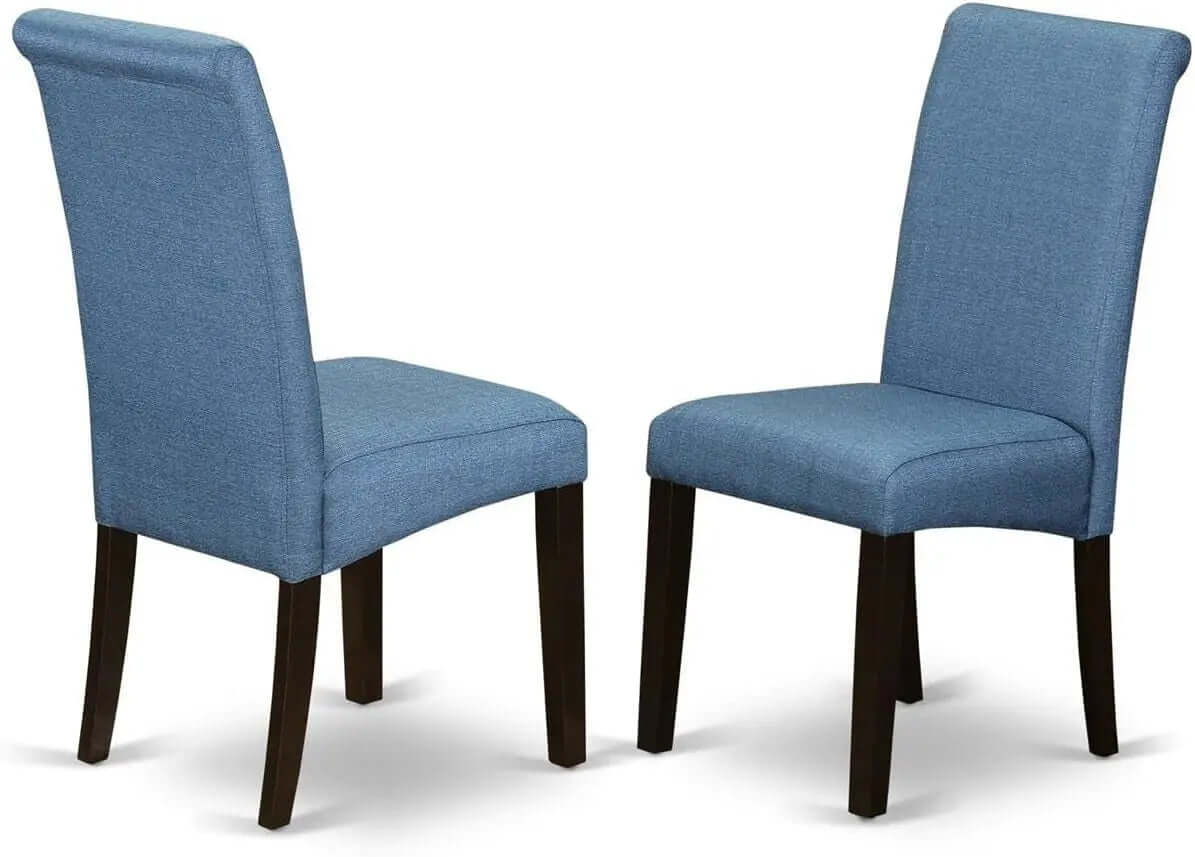 Boston 5-Piece Kitchen Set: 42" Round Dining Table with Four Blue Linen Parsons Chairs in Cappuccino Finish-Allen Cozy Haven Store