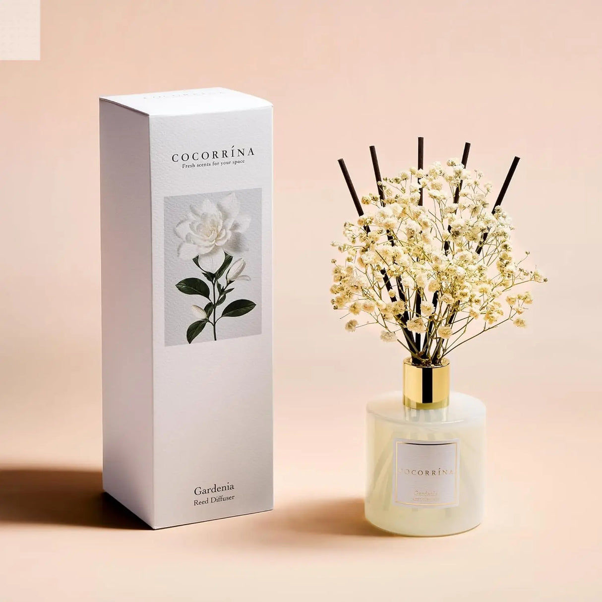 COCORRÍNA Reed Diffuser - Gardenia 6.7 Fl.oz Reed Diffuser Set with Sticks & Preserved Baby's Breath, Reed Diffuser for Home Bathroom Shelf Decor Allen Cozy Haven Store