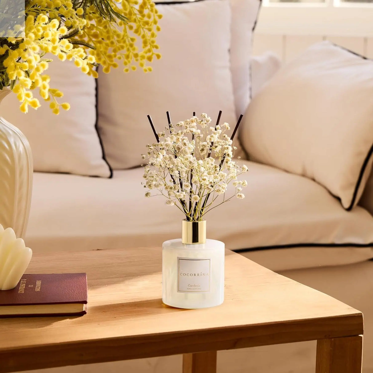 COCORRÍNA Reed Diffuser - Gardenia 6.7 Fl.oz Reed Diffuser Set with Sticks & Preserved Baby's Breath, Reed Diffuser for Home Bathroom Shelf Decor Allen Cozy Haven Store