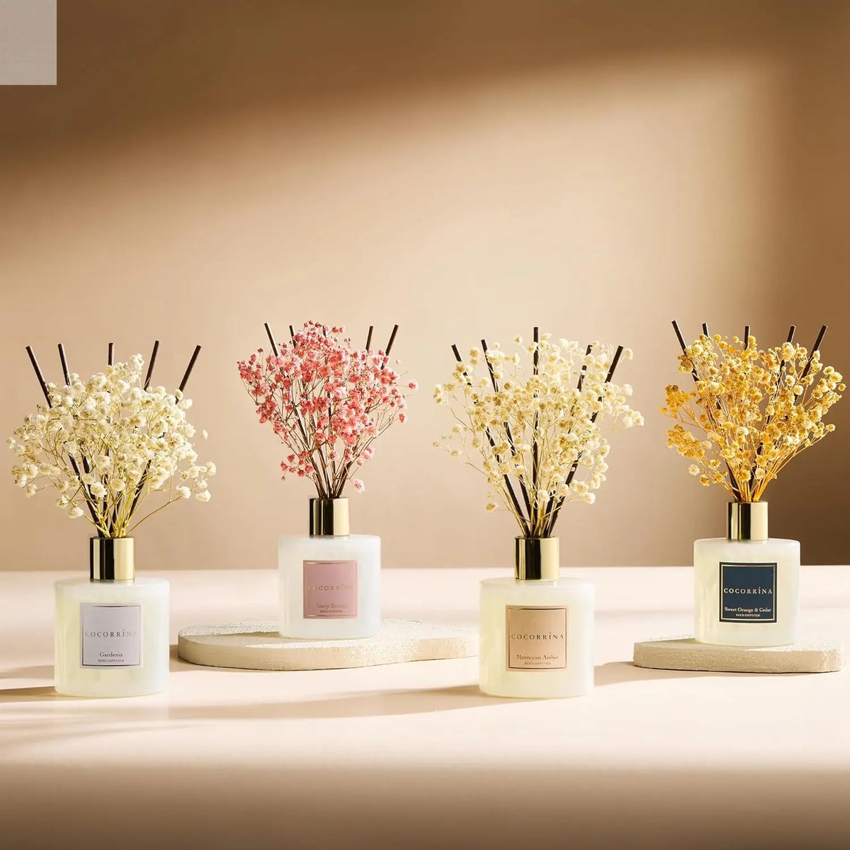 COCORRÍNA Reed Diffuser - Gardenia 6.7 Fl.oz Reed Diffuser Set with Sticks & Preserved Baby's Breath, Reed Diffuser for Home Bathroom Shelf Decor Allen Cozy Haven Store