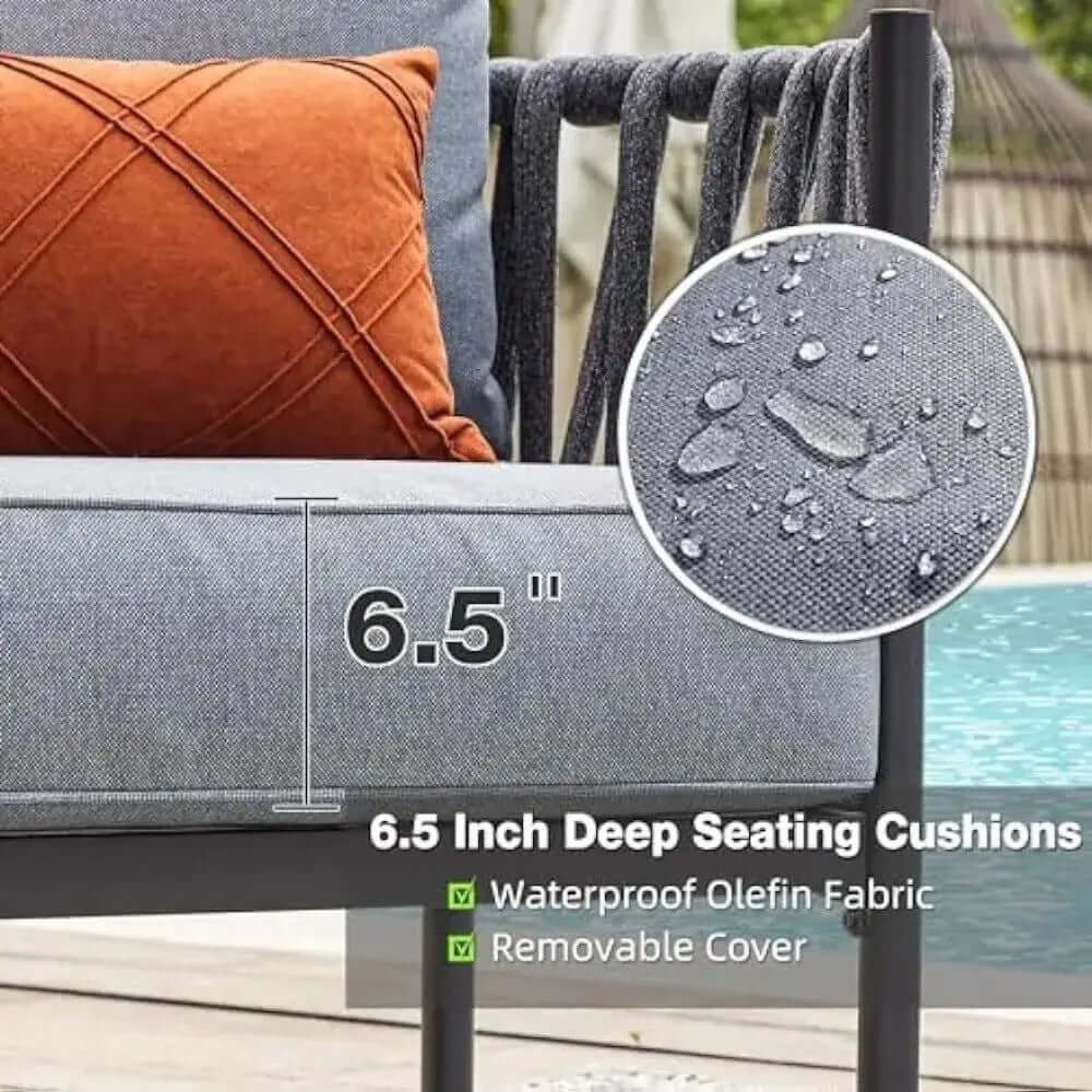 Contemporary 4-Piece Metal Patio Furniture Set with Detachable Cushions and Conversation Table-Allen Cozy Haven Store