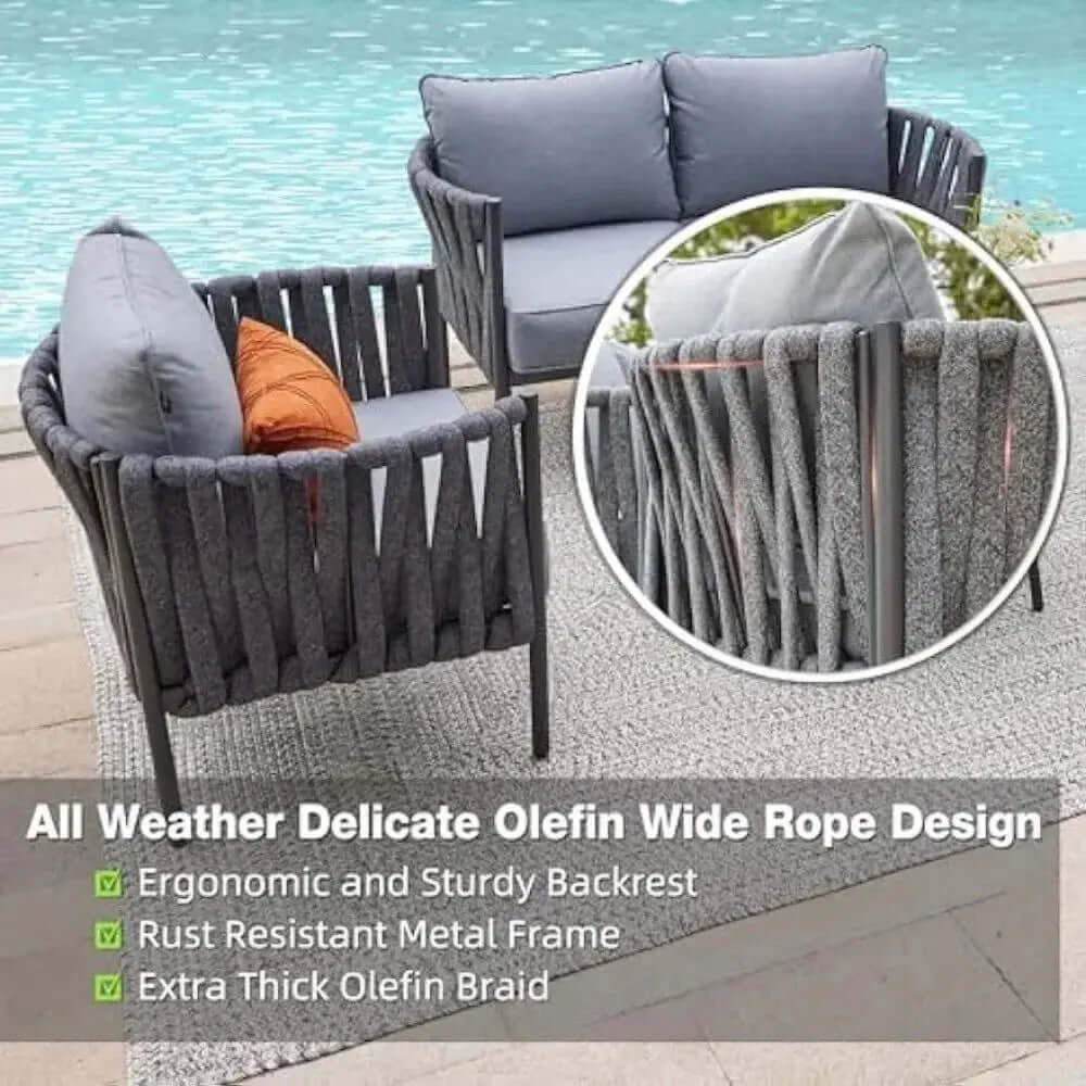 Contemporary 4-Piece Metal Patio Furniture Set with Detachable Cushions and Conversation Table-Allen Cozy Haven Store