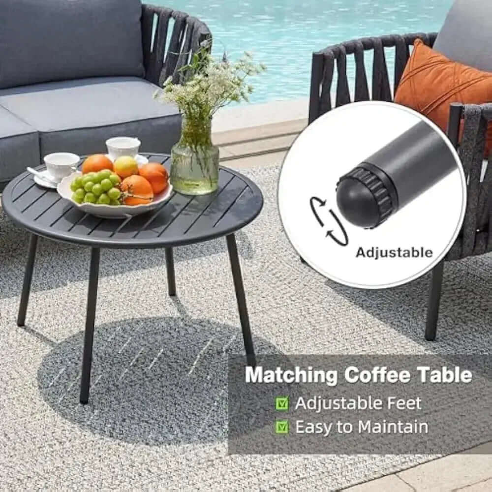 Contemporary 4-Piece Metal Patio Furniture Set with Detachable Cushions and Conversation Table-Allen Cozy Haven Store