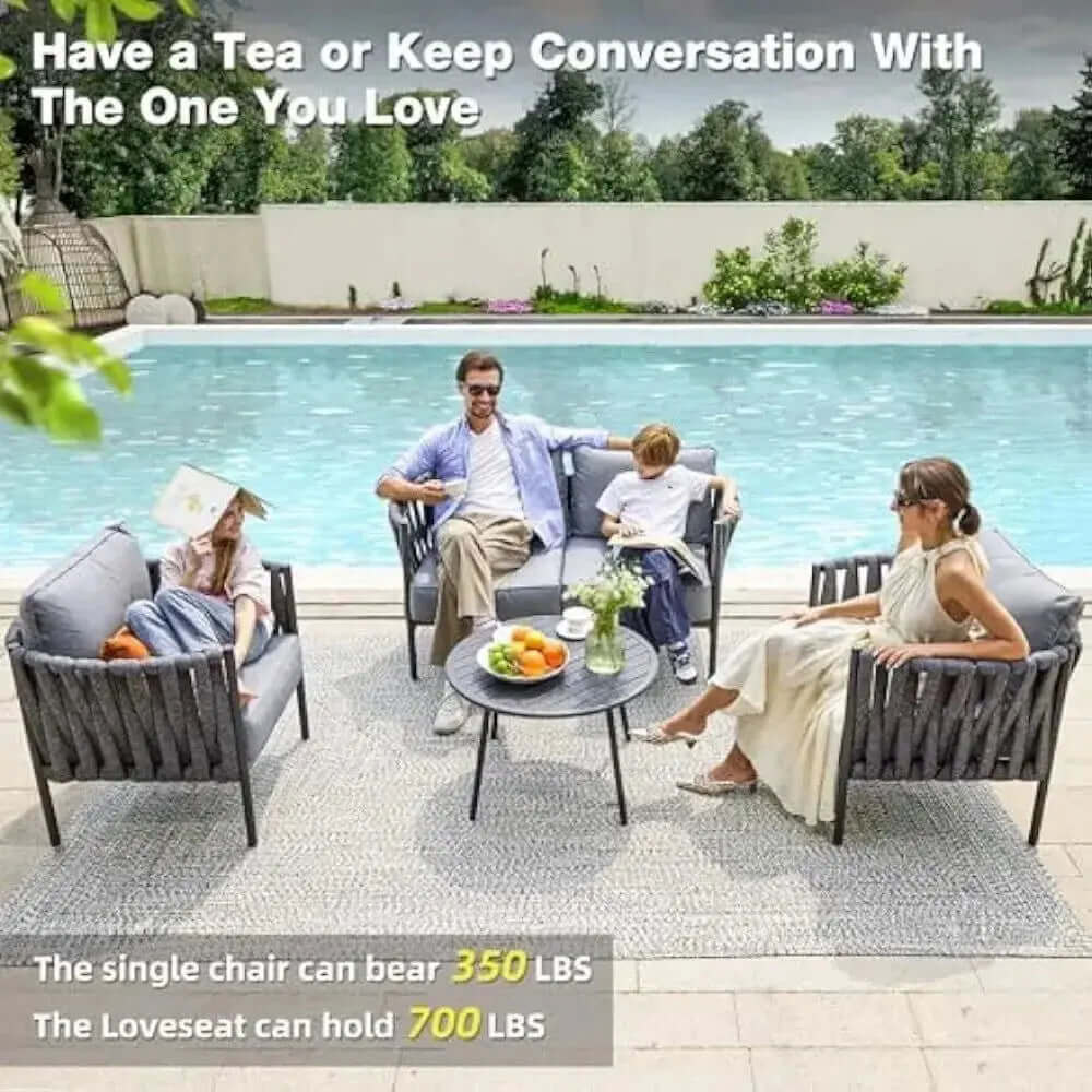 Contemporary 4-Piece Metal Patio Furniture Set with Detachable Cushions and Conversation Table-Allen Cozy Haven Store