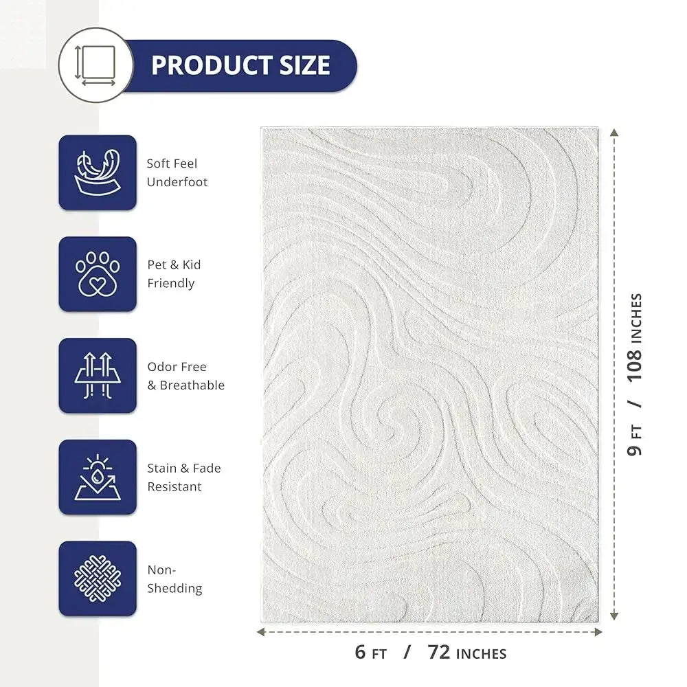 Cozy Cream Area Rug For Living Room, Bedroom - Swirl Waves Pattern - 6' X 9' - Durable & Easy To Clean Allen Cozy Haven Store