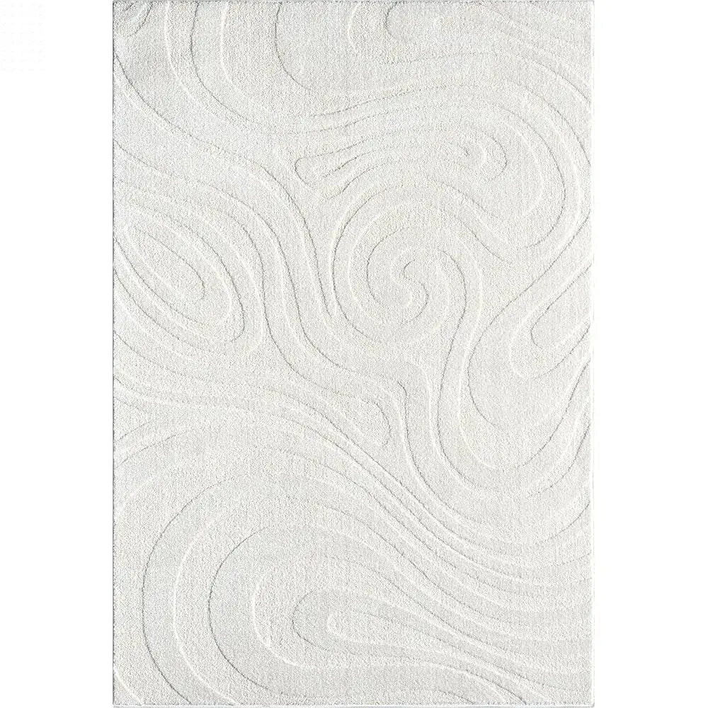 Cozy Cream Area Rug For Living Room, Bedroom - Swirl Waves Pattern - 6' X 9' - Durable & Easy To Clean Allen Cozy Haven Store