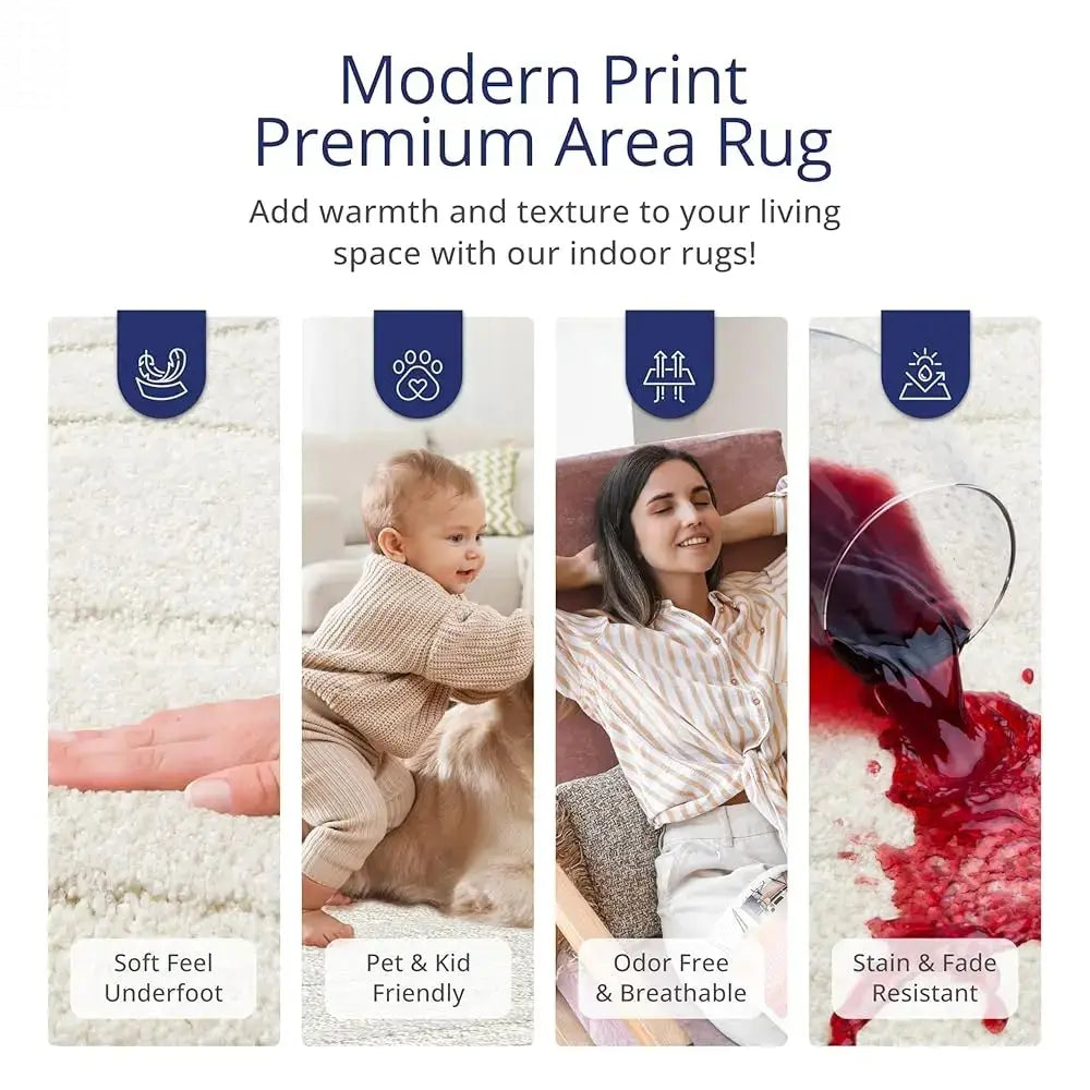 Cozy Cream Area Rug For Living Room, Bedroom - Swirl Waves Pattern - 6' X 9' - Durable & Easy To Clean Allen Cozy Haven Store