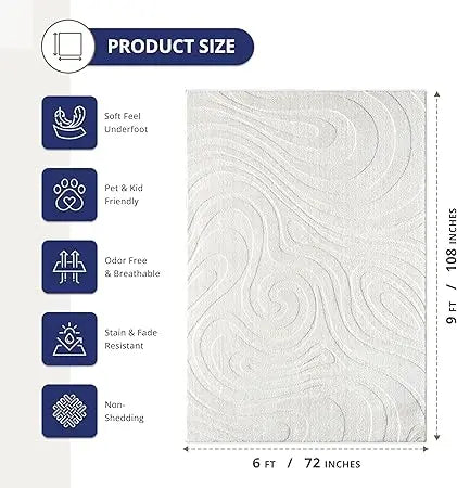 Cozy Cream Area Rug For Living Room, Bedroom - Swirl Waves Pattern - 6' X 9' - Durable & Easy To Clean Allen Cozy Haven Store