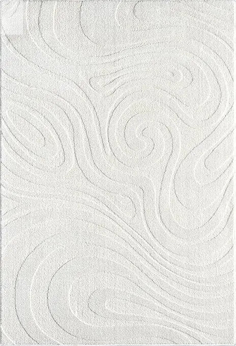 Cozy Cream Area Rug For Living Room, Bedroom - Swirl Waves Pattern - 6' X 9' - Durable & Easy To Clean Allen Cozy Haven Store