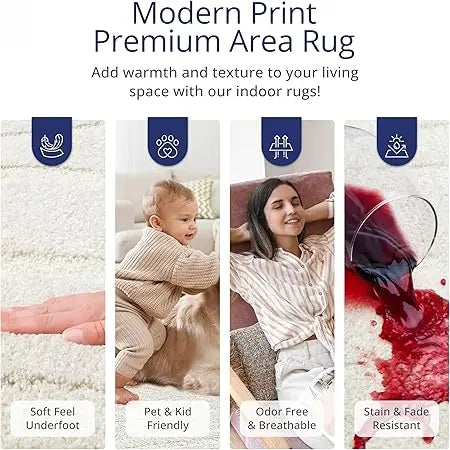 Cozy Cream Area Rug For Living Room, Bedroom - Swirl Waves Pattern - 6' X 9' - Durable & Easy To Clean Allen Cozy Haven Store