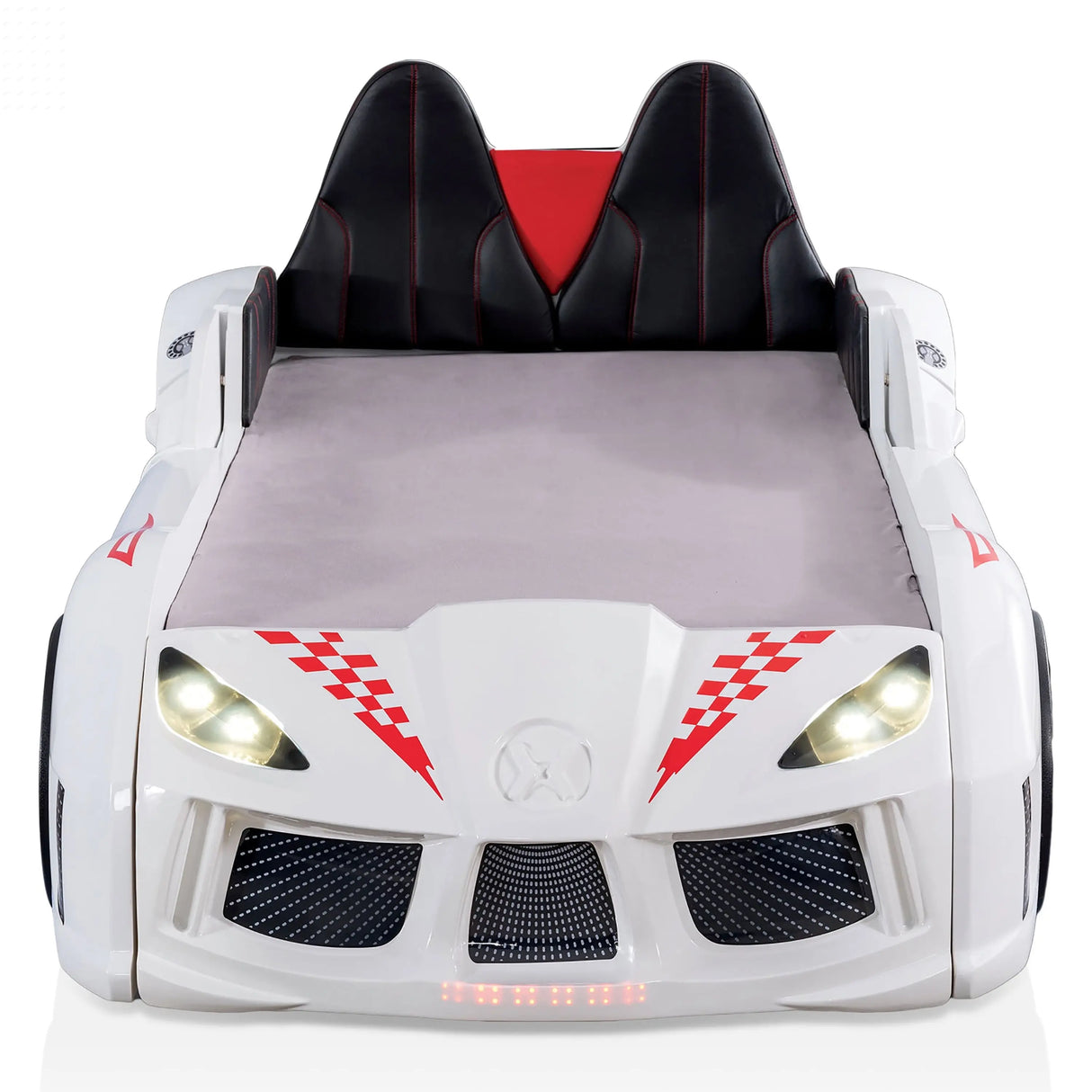 Dash Twin Race Car Bed for Kids with LED Lights and Sound, White Allen Cozy Haven Store