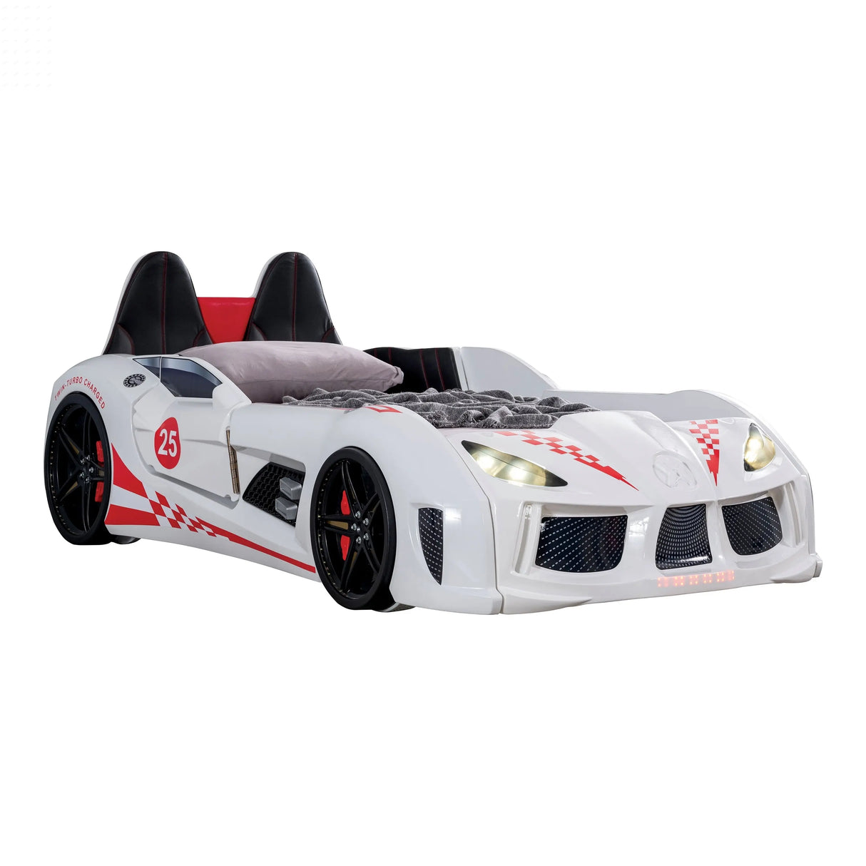 Dash Twin Race Car Bed for Kids with LED Lights and Sound, White Allen Cozy Haven Store