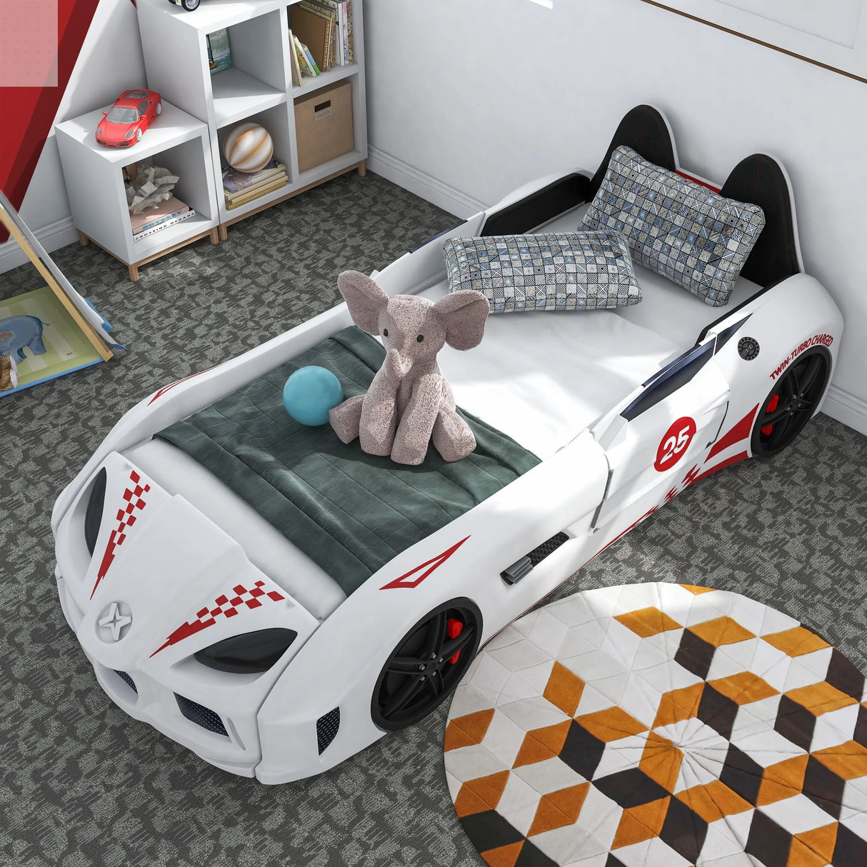 Dash Twin Race Car Bed for Kids with LED Lights and Sound, White Allen Cozy Haven Store