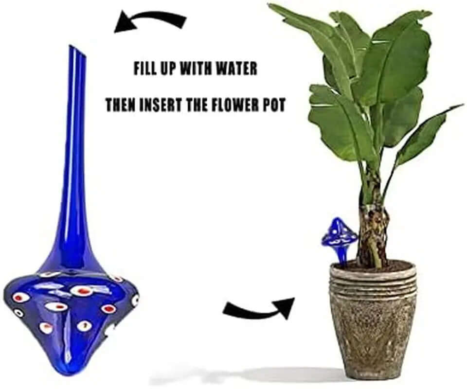 Deluxe Set of 4 Decorative Mushroom-Shaped Glass Self-Watering Spikes for Indoor and Outdoor Plants-Allen Cozy Haven Store
