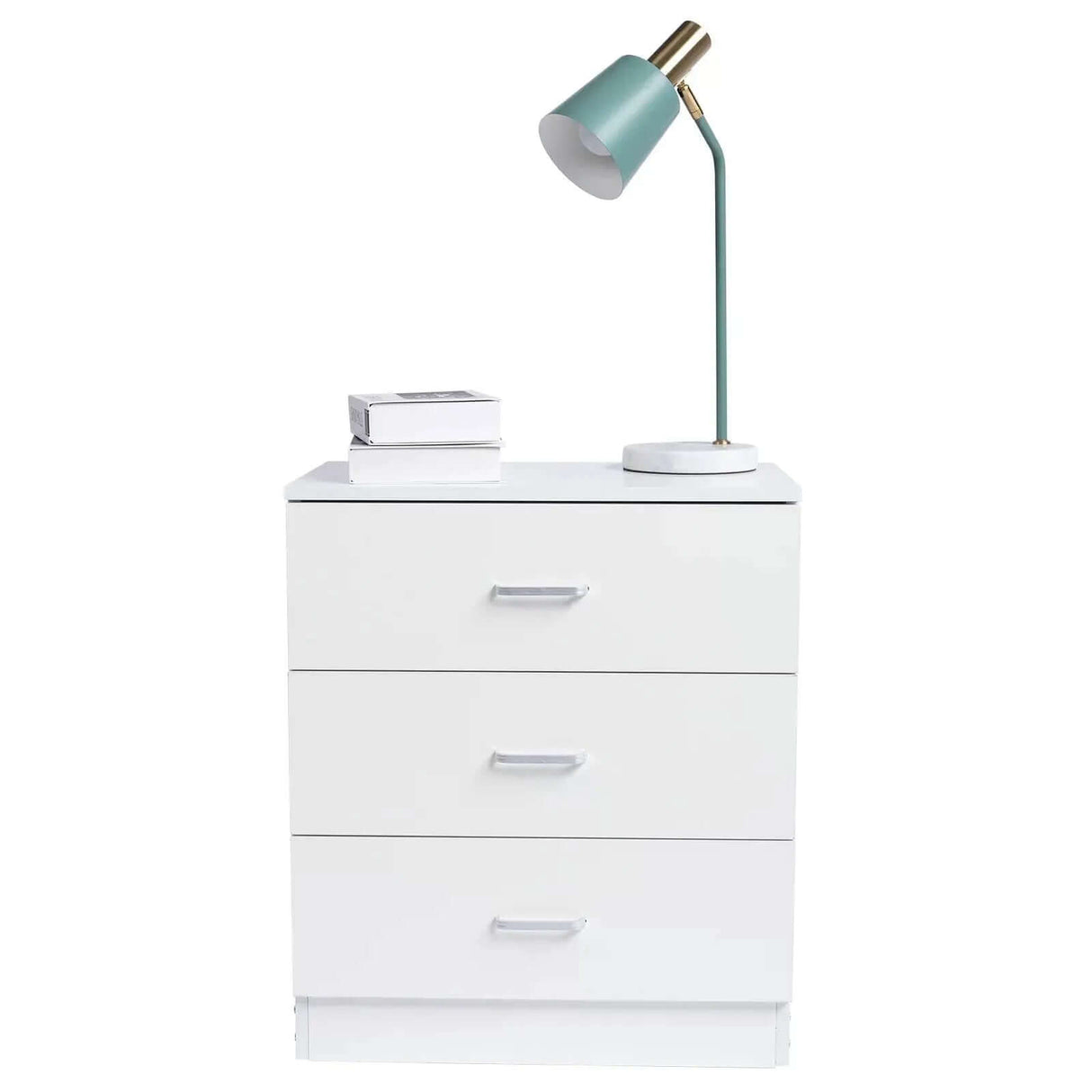 Elegant 3-Drawer White Dresser with Metal Handles for Bedroom Nightstand-Allen Cozy Haven Store