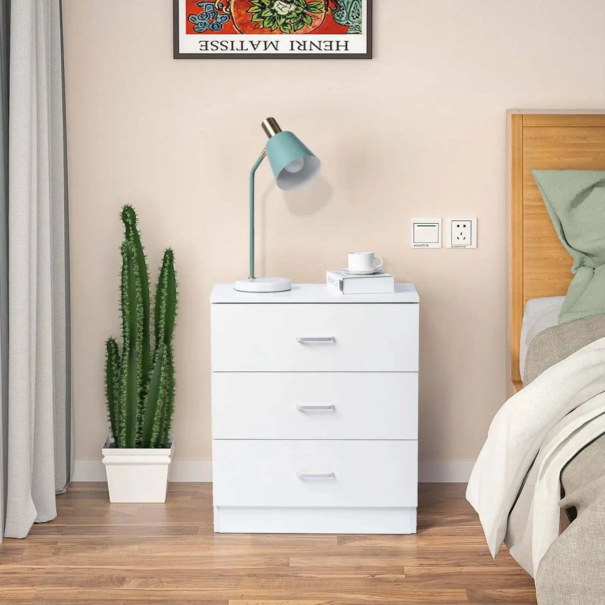 Elegant 3-Drawer White Dresser with Metal Handles for Bedroom Nightstand-Allen Cozy Haven Store
