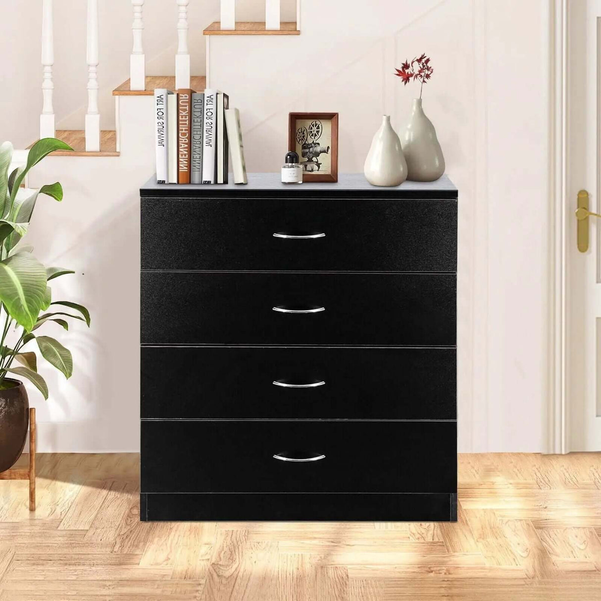 Elegant Black 4-Drawer Chest Dresser for Bedroom Storage-Allen Cozy Haven Store